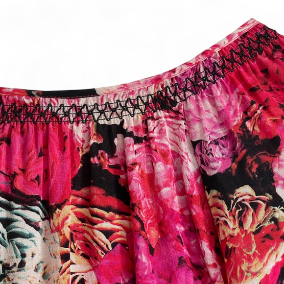 Vanessa Virginia Pink Rose Peasant‎ Blouse 100% Silk Medium Print Anthropologie - Picture 9 of 12